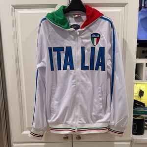 Italia Hooded Zip-Up Track Jacket - White&Blue Unisex Men’s M